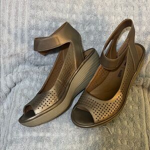 Clarks Metallic Bronze Reedly Salene Wedge Sandals